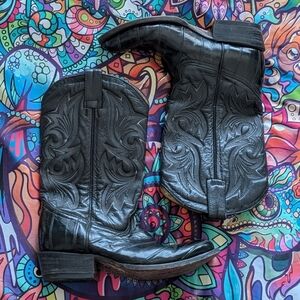 African Boots Co. Eel Leather Point Toe Western Cowboy Boots Black Size 8